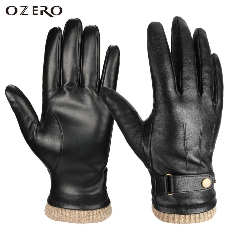 OZERO Luxury Mens Nappa Leather Winter Gloves with Thermal Cashmere Wool for Dress Driving Hands Warm 5022