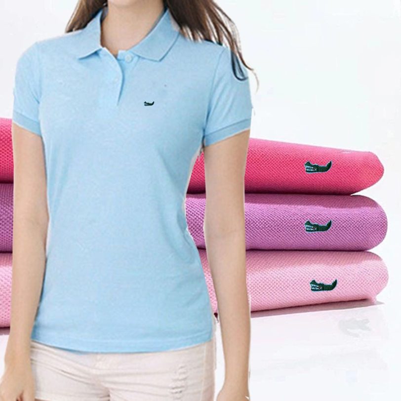 On Sale Original Mesh 100% Cotton Summer Women Short Sleeve Polos Womens Shirts Tops Embroidery Fish Logo Polos Shirt Tees Tops