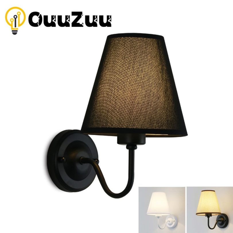 OuuZuu E27 110V 220V Retro Fabric Wall Lamp Connector Home Lighting for Bedroom Bedside Lamp Living