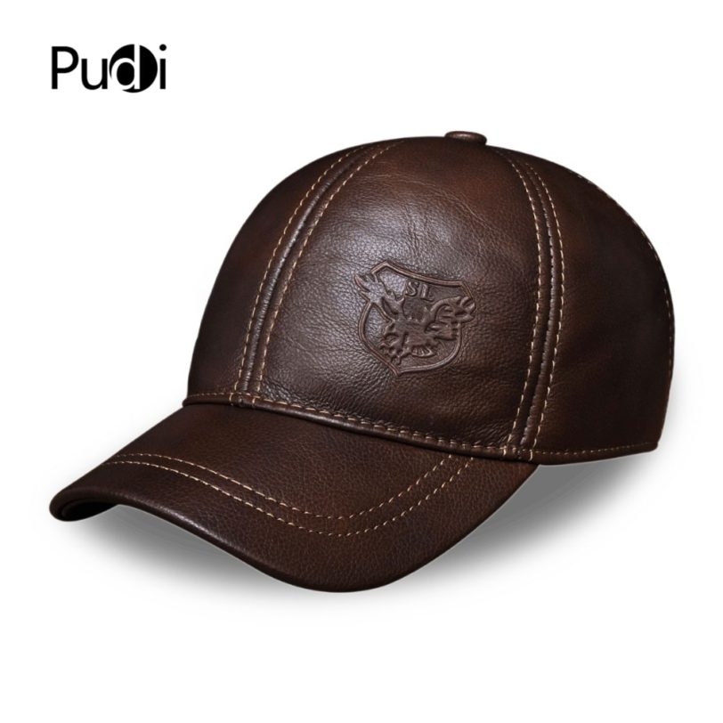 PUDI Spring Autumn Genuine Leather Baseball Cap Hat Men Brand New Warm Real Cow Leather Caps Hats HL125