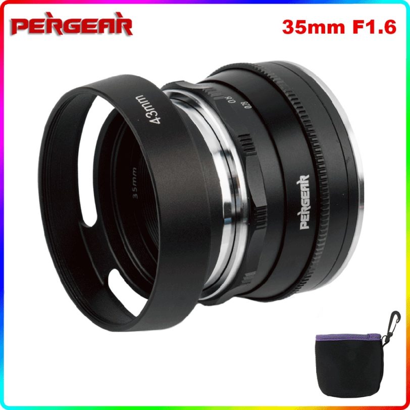 Pergear 35mm F1.6 Manual Focus Prime Fixed Lens for Sony E-Mount Fuji M4/3 Mount Cameras A6300 A6500 A7 A7II X-A2 XT3 X-T2 X-T30