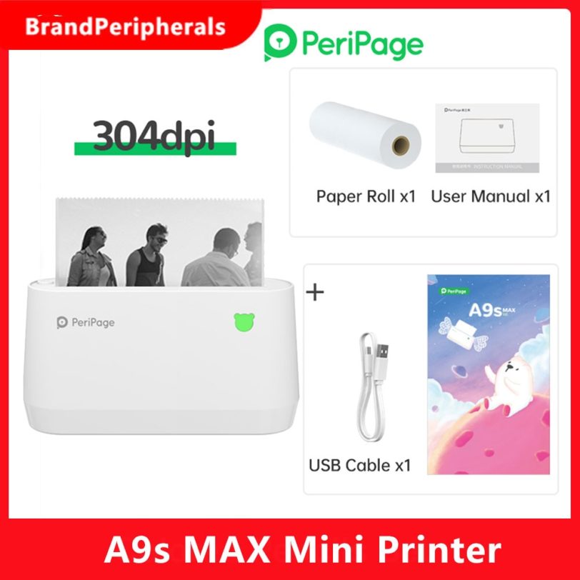 PeriPage A9s MAX Mini Portable Photo Printer 304dpi BT Wireless Thermal Printer Label Maker Support 107mm