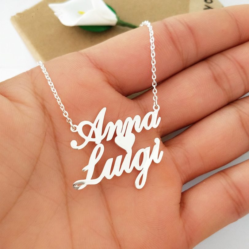 Personalized Custom Double Names Necklace Customized Love Heart Chokers Necklaces Handwriting Nameplate Couple Jewelry Gift BFF