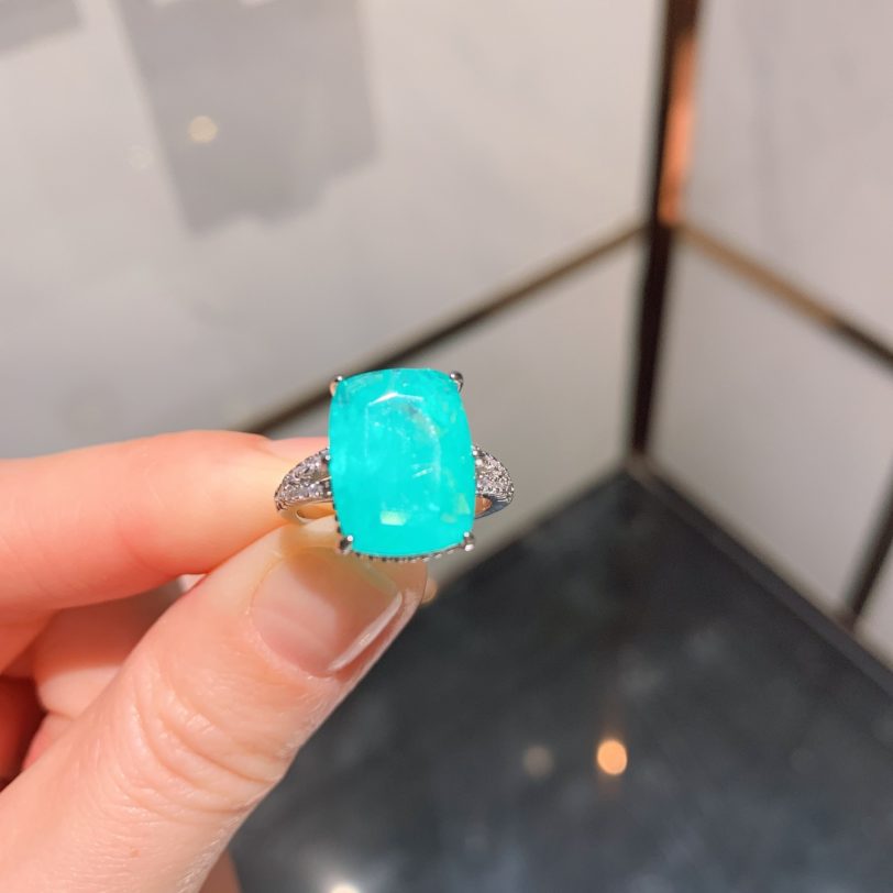 QTT 925 Sterling Silver Luxury Paraiba Ring for Women Square Tourmaline Gemstone Rings 2021 Trend Female Love Jewelry