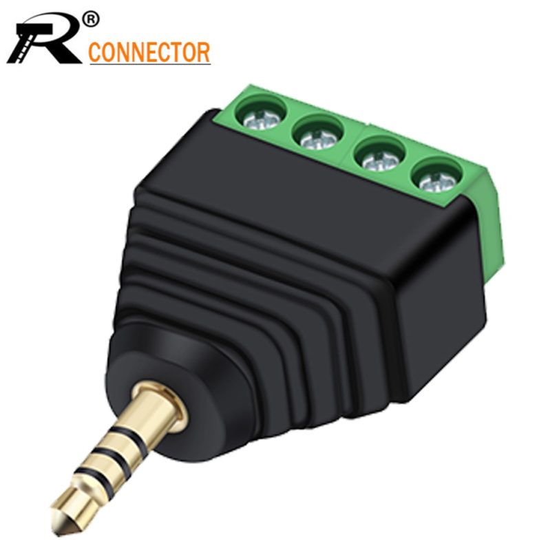 R connector 1pc Video AV Balun 3.5mm 4 Pole Stereo Male to AV Screw Terminal Stereo Jack 3.5 mm male 4 pin Terminal Block Plug