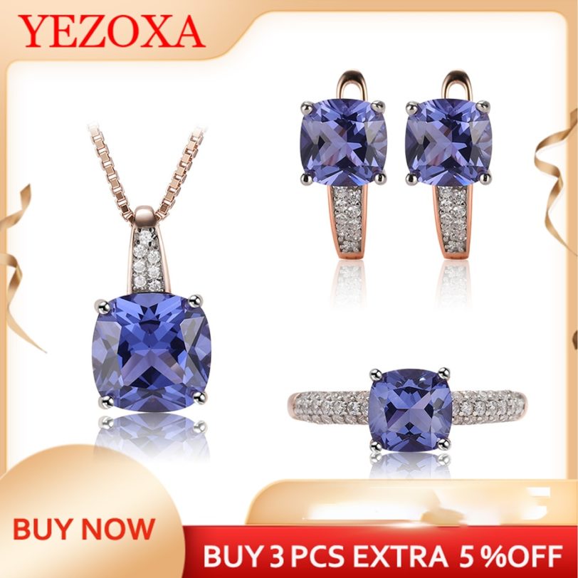 Real 925 Sterling Silver Jewelry Sets Tanzanite Gemstone For Women Birthday Gift Luxury Wedding Fine Jewelry Rose Gold Plated