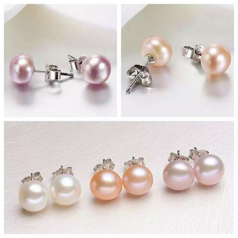 Real Natural Pearl Women's Stud Earrings White Pink Purple Irregular semicircle Pearl Earrings 2021 Fashion Jewellery Wholesale