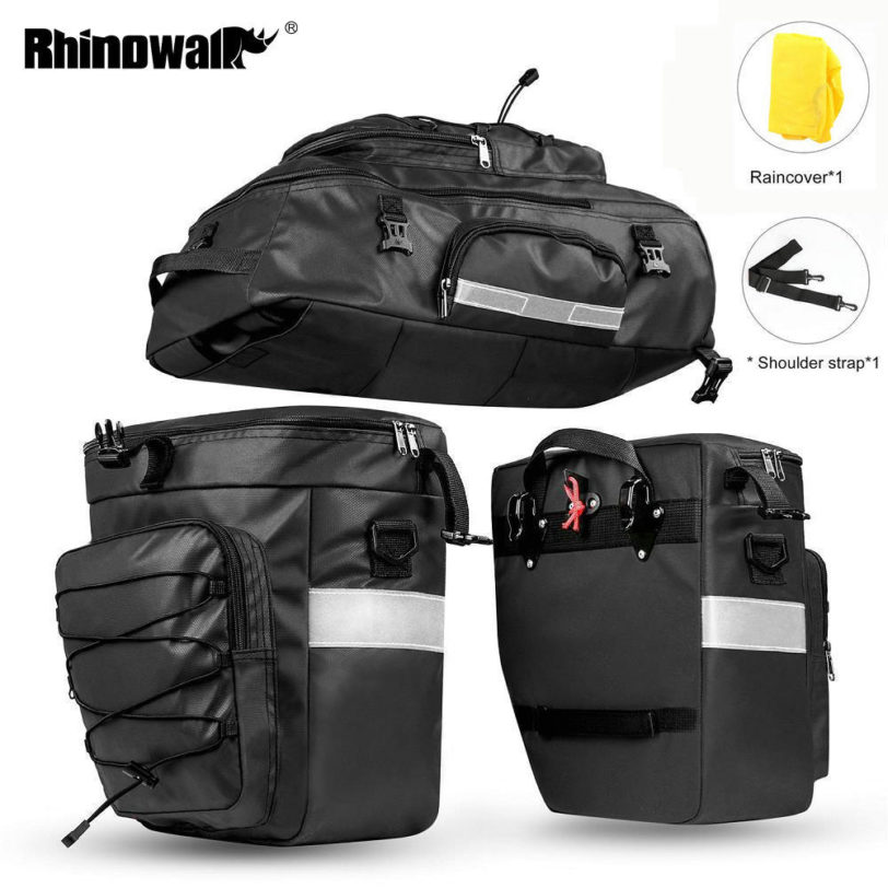 Rhinowalk Upgrade 3 in 1 Bike Bags Rear Seat Trunk-Bag Waterproof Bicycle Pannier 65L MTB Cycling Luggage Multifunction Backpack