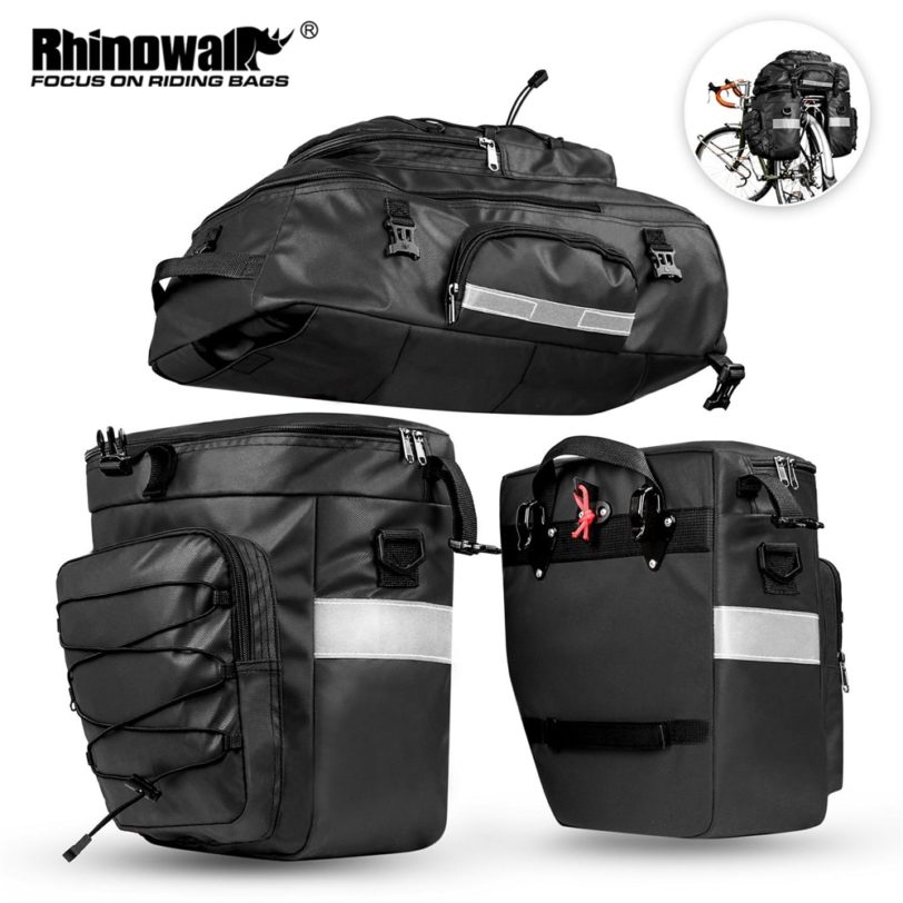 Rhinowalk Upgrade 3 in 1 Bike Bags Rear Seat Trunk-Bag Waterproof Bicycle Pannier 65L MTB Cycling Luggage Multifunction Backpack