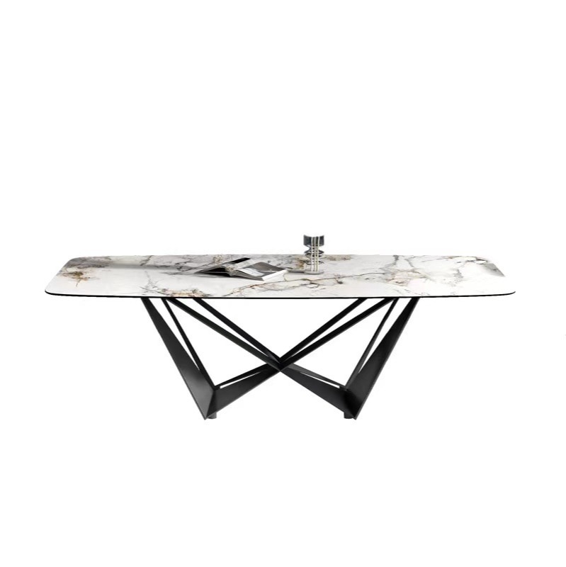 Rock plate dining table light luxury simple household rectangular marble dining table and chair combination dining