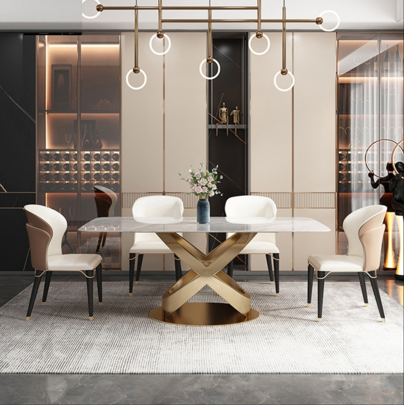 Rock plate rectangular dining table and chair combination family dining table and chair modern simplicity
