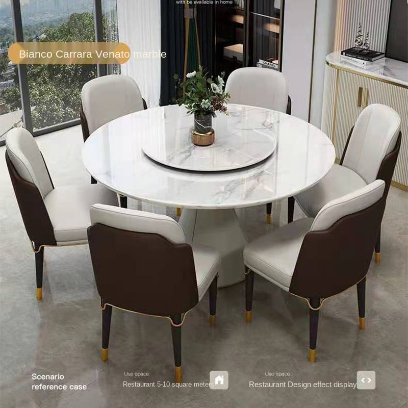 Round household dining table and chair combined round dining table with turntable