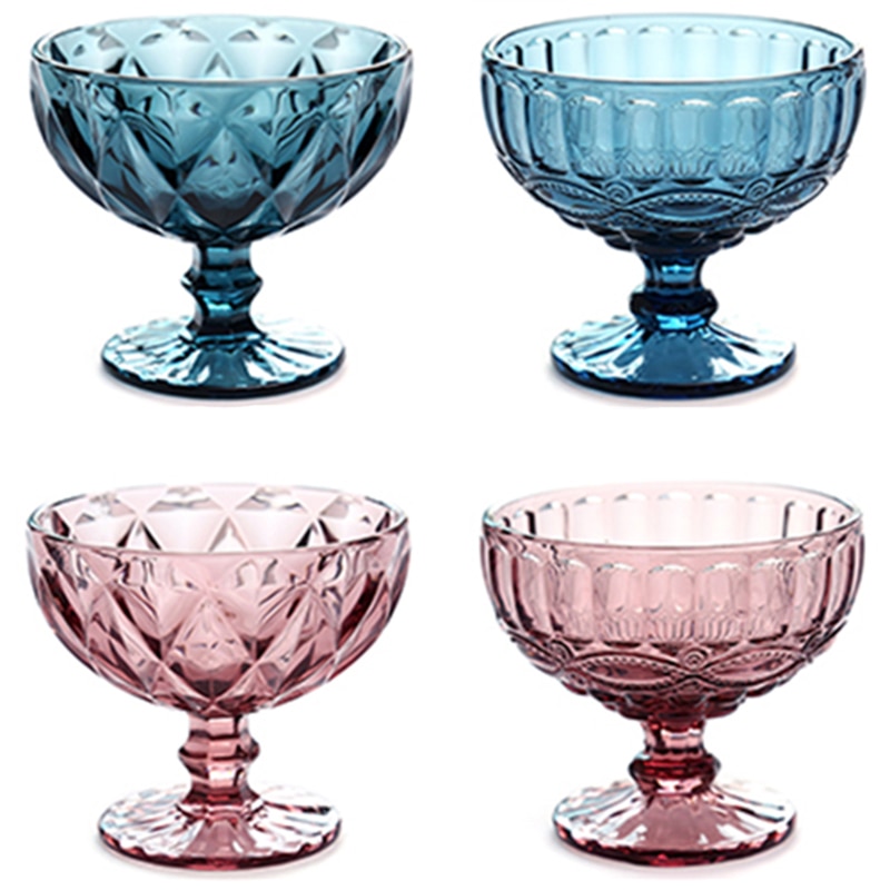 Salad Bowl Glass for Dessert Mill Shake Goblet Glass Embossed Ice Cream Cup European Creative Salad