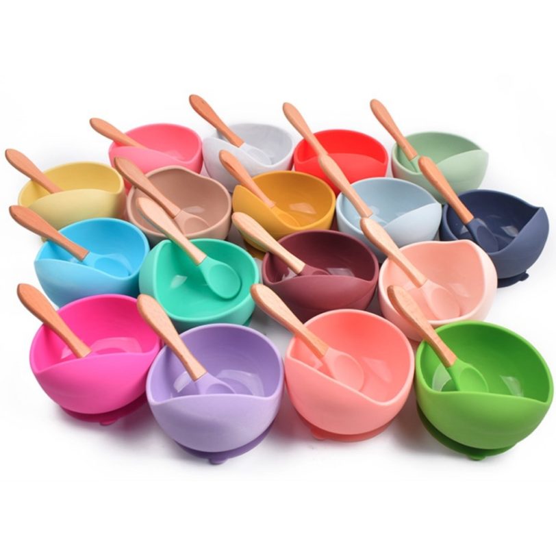 Silicone Bowl Tableware Children Wooden Handle Silicone Spoon Home Use Facial Mask Mixing Bowl Silicone Dishes