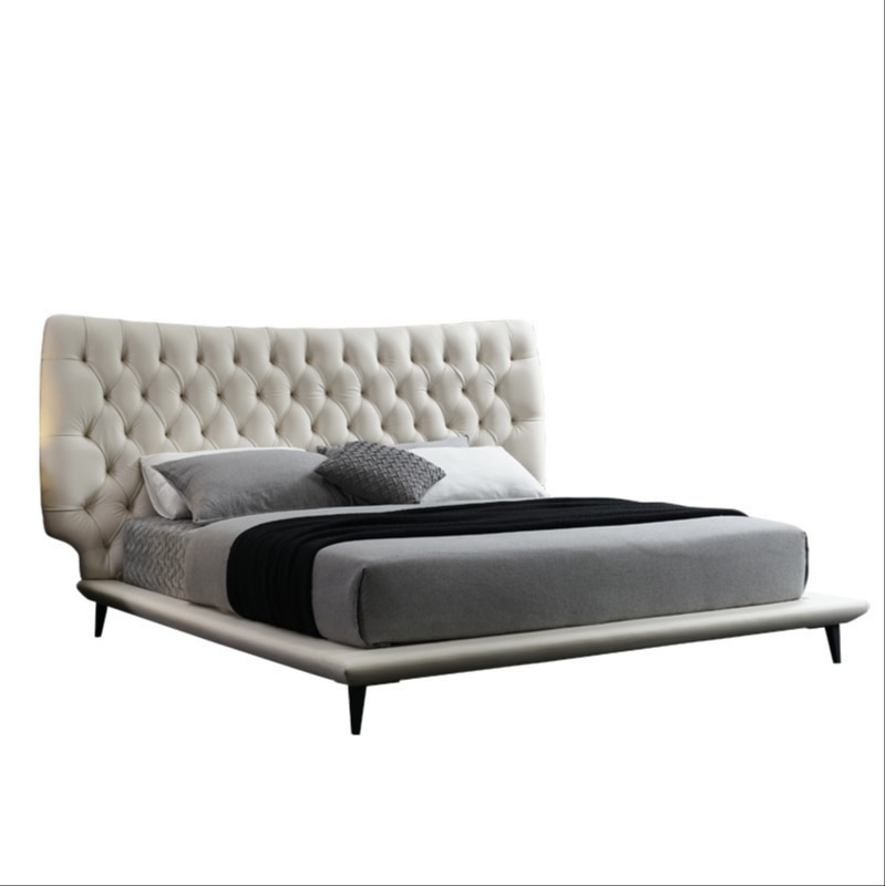 Simple modern leather bed double bedroom big bed hotel villa wedding room luxury bed buckle bedside