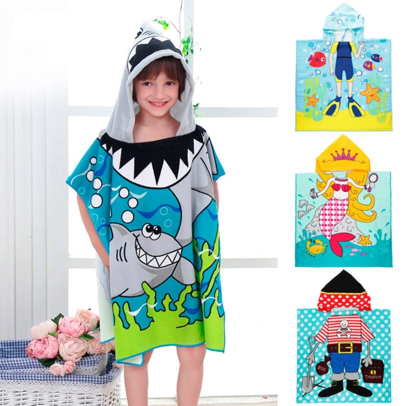 Size 90*60CM Children Cartoon Baby Hooded Bath Towel Bathrobe Cotton Terry Infant Kids Bathing Wrap Toddler Kids Gifts BCS0004