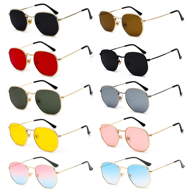 Small Square Sunglases NEW Hexagon Sunglasses Women Brand Designer Men Metal Frame Driving Fishing Glasses UV400 Beach Glasses