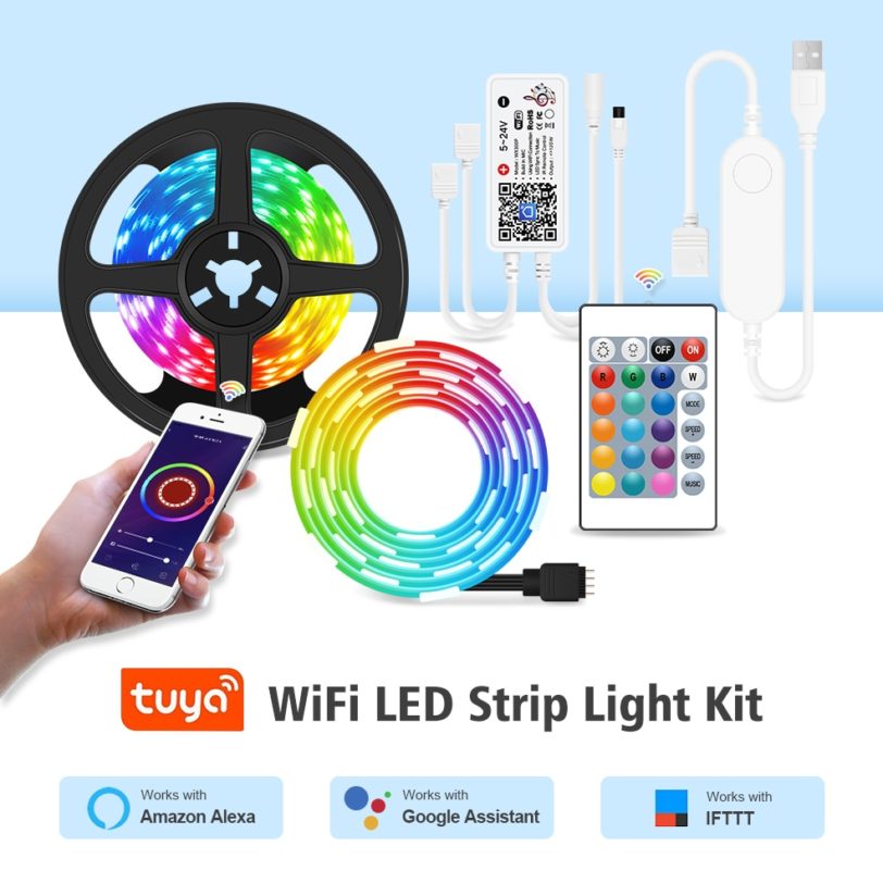 Smart WiFi LED Strip Light Work with Tuya / Alexa / Google Home, RGB LED Ribbon Lights For Room / Wall 1M 5M 10M 15M 20M