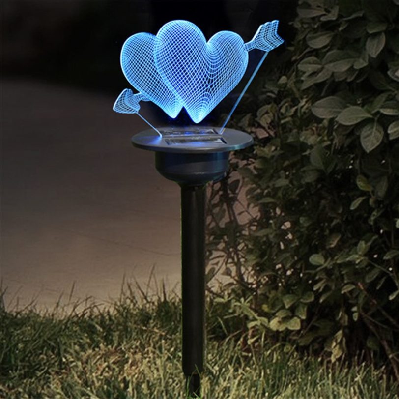 Solar Powered 3D Illusion lamp Waterproof LED Landscape Lighting Heart Owl Outdoor Garden Lights for Pathway Walkway Patio Yard