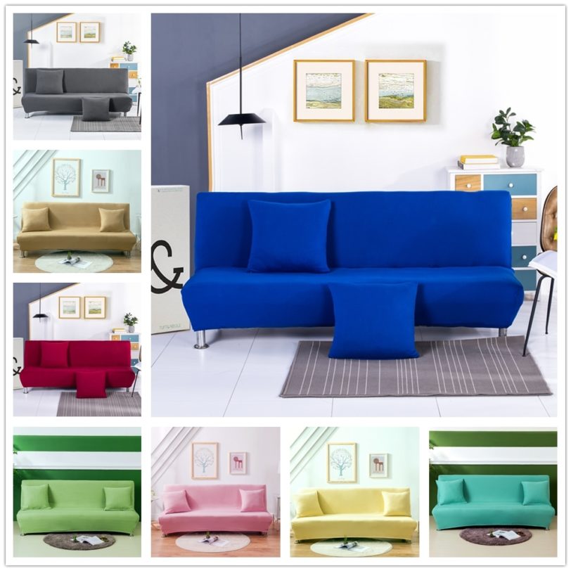 Solid Color Stretch Folding Sofa Cover without Armrest Anti-dust Universal Spandex Sofa Bed Cover Slipcover for Living Room 1pc