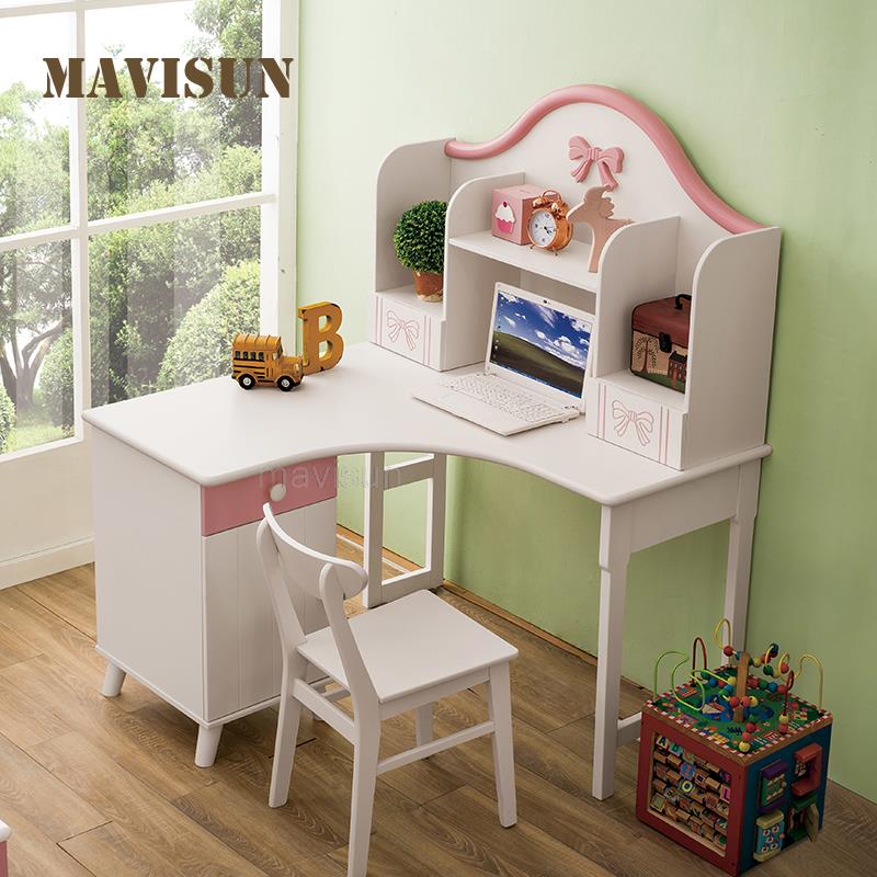 Solid Wood Children s Desk And Bookcase Combination Pink Simple Student Corner Computer Desk Multifunctional Home