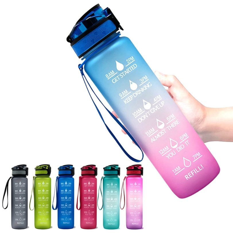 Sports Water Bottle with Time Marker Drinking Kettle Fitness Sport Bottle 1L Water Jug Camping Office School Gym Workout