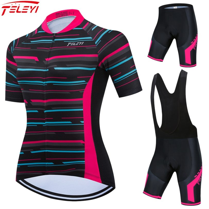 TELEYI 2021 Woman Cycling Jersey Set Bicycle Sportswear Bike Clothes Shorts Sleeve Cycling Clothing Maillot Ropa Ciclismo