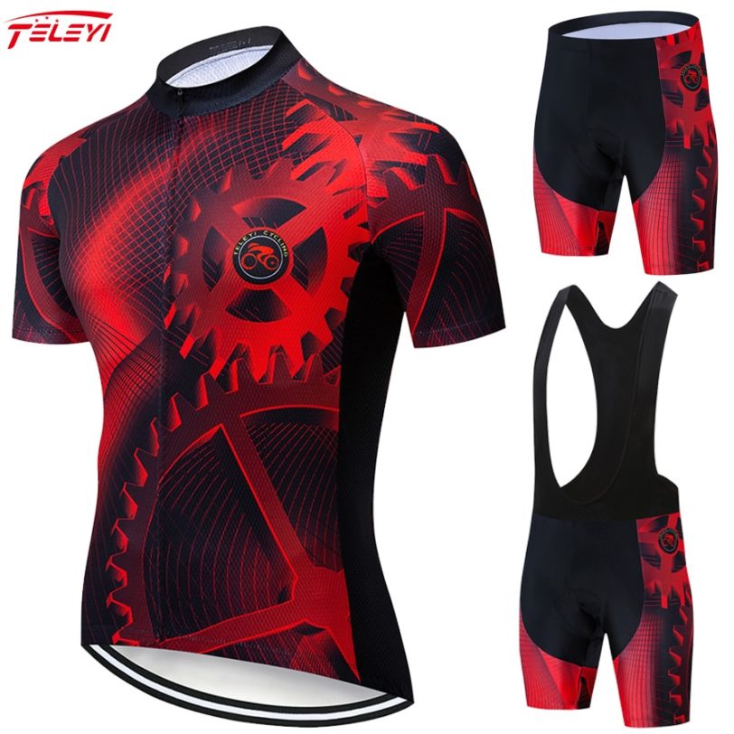 Teleyi 2021 Gear Summer Clothing Cycling Clothes Kits Short Sleeve Bib Shorts Men's Breathable Bib Shorts Maillot Ciclismo Set