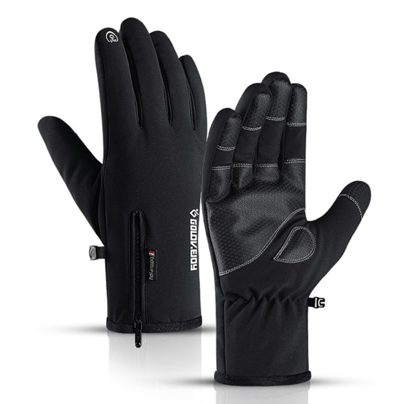 Thickening Winter Men Gloves Waterproof Windproof Anti-Slip Large Outdoor Skiing Gloves Warm Fluff Big Black Gloves High Quality