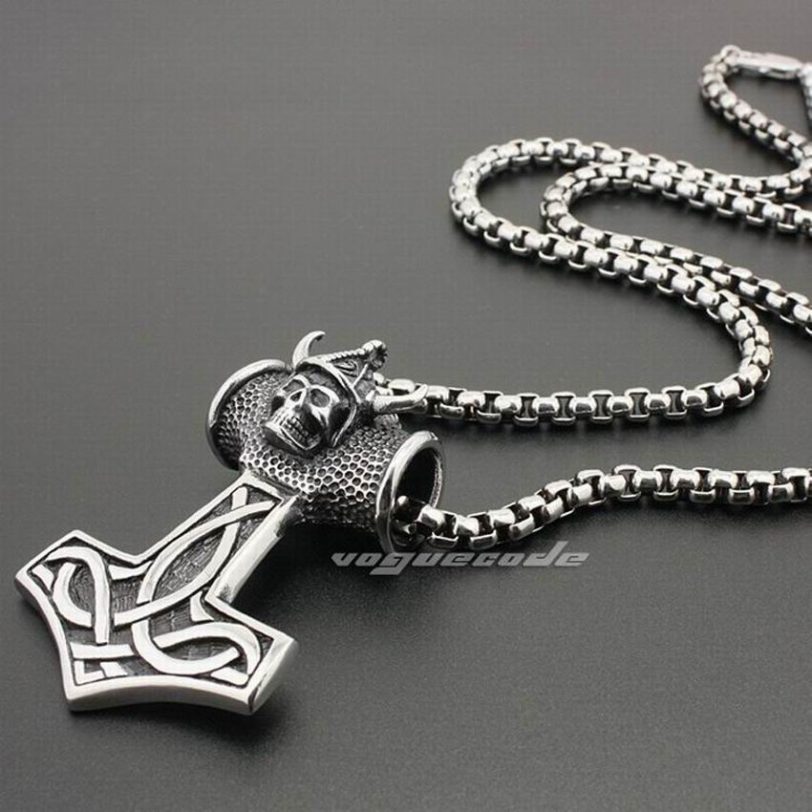 Thor`s Hammer Pendant 316L Stainless Steel Mens Biker Rocker Punk Viking Norse Warrior Jewellery 6K001 Steel Necklace 24 inches