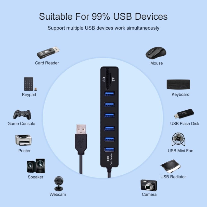 USB Hub Combo 6 Ports 2.0 Micro Card Reader SD/TF High Speed Multi USB Splitter Hub Combo All In One for PC Computer Accessories - Image 5