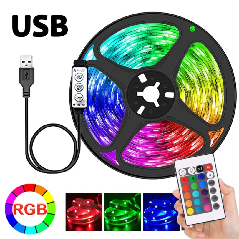 USB Led Strip 5050 Rgb Led Lights Strips 5V Flexible Lamp Tape Diode Tv Background Lighting For Room 1M 2M 3M 5M 3 Key Control