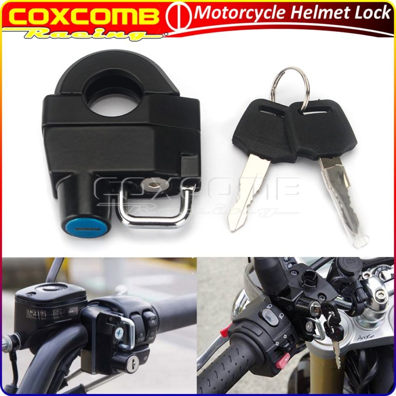 Universal Motorcycle Lock Security Anti Theft Helmet Key Locks w/ 2 Key For 25mm Handlebar & Frame Tube Dual Sport Street Bikes