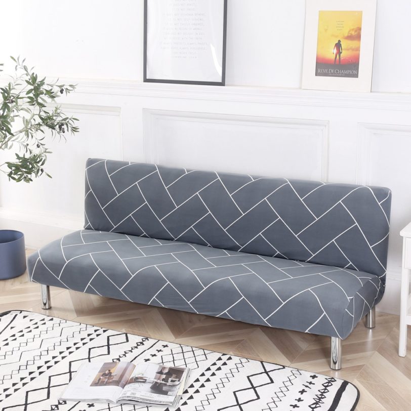 Universal No Armrest Geometry Plaid Elastic Stretch Sofa Bed Cover for Living Room Without Armless Folding Protector Slipcovers