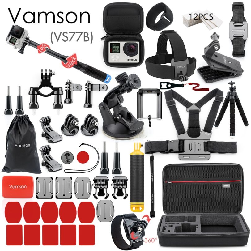 Vamson for Gopro Accessories Set for go pro hero 9 8 7 6 5 4 kit 3 way selfie stick for Eken h8r / for yi EVA case VS77