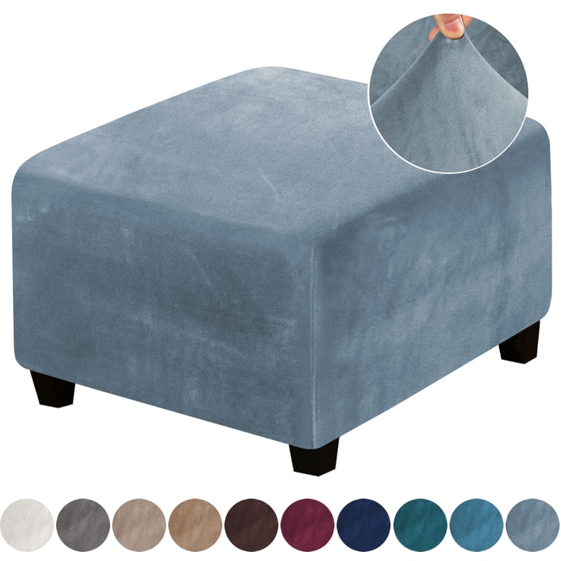 Velvet Ottoman Stool Slipcovers fit Square Chair Footrest Washable Removable Sofa Chair Cover Elastic Footstool Protector