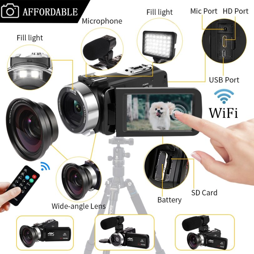 Video Camcorder 4K 48MP 16X Digital Zoom Handycam Built-in Fill Light Touch Screen Vlogging For Youbute Photography Recorder Cam