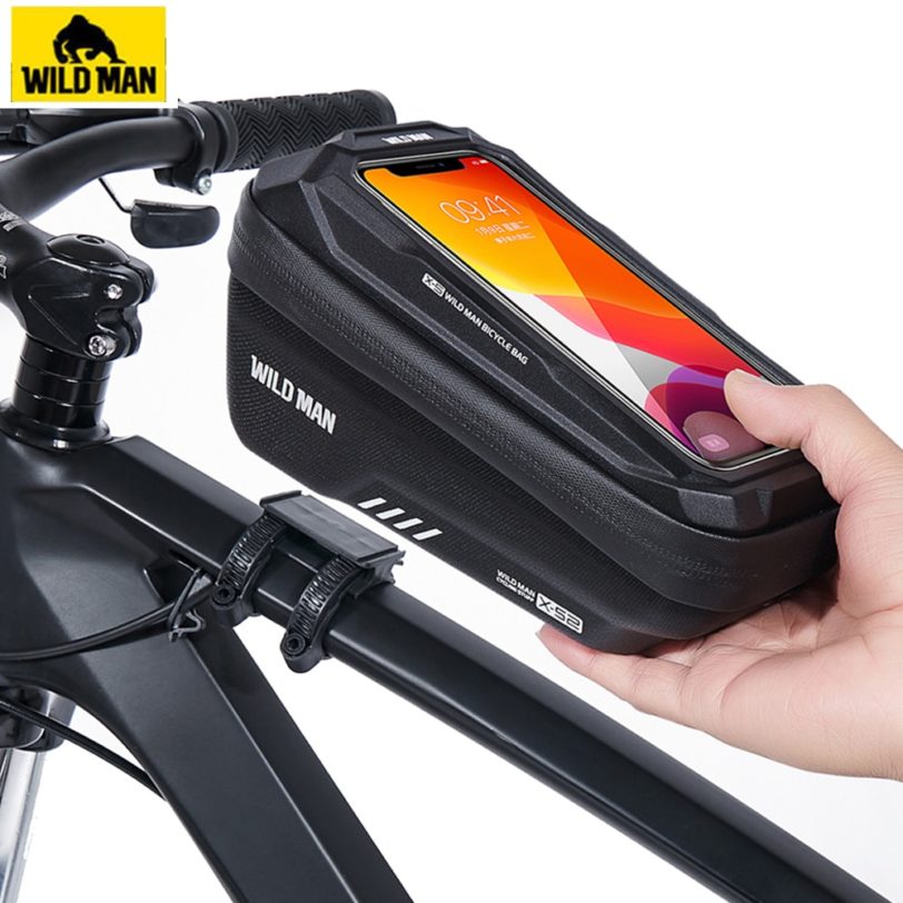 WILD MAN Bicycle Bag 1.8L Frame Front Tube Cycling Bag Waterproof Phone Case Holder 7 inch Touchscreen Bag Bike Accessories