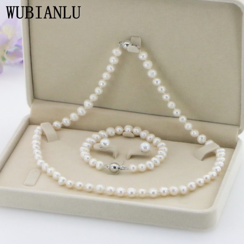 WUBIANLU 4 Colors New Charming Women Hot Sale 7-8mm White Real Pearl Necklace Bracelet Earring Jewelry Wholesale And Retail