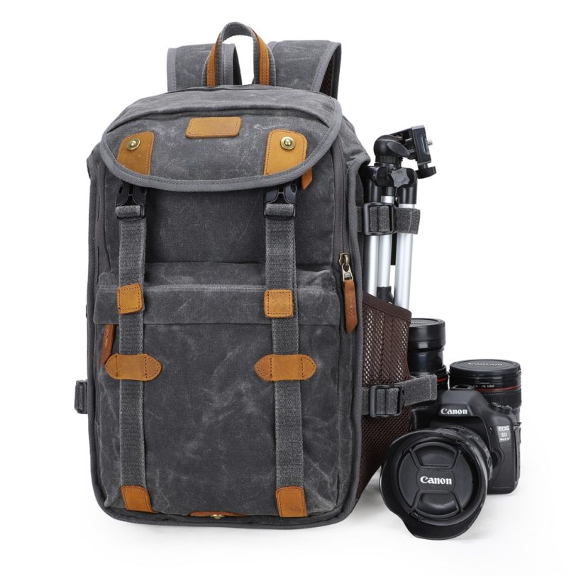 Waterproof Batik Canvas Crazy Horse Leather Camera Bags Outdoor Photography DSLR/SLR Backpack Fotocamera SLR Bag for Nikon Canon