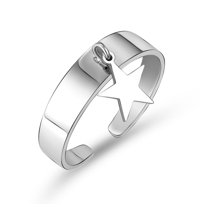 Wholesale Unisex Star Pendant Rings For Men Women Stainless Steel Classic Adjustable Open Ring Gift For Friend Female Jewelry