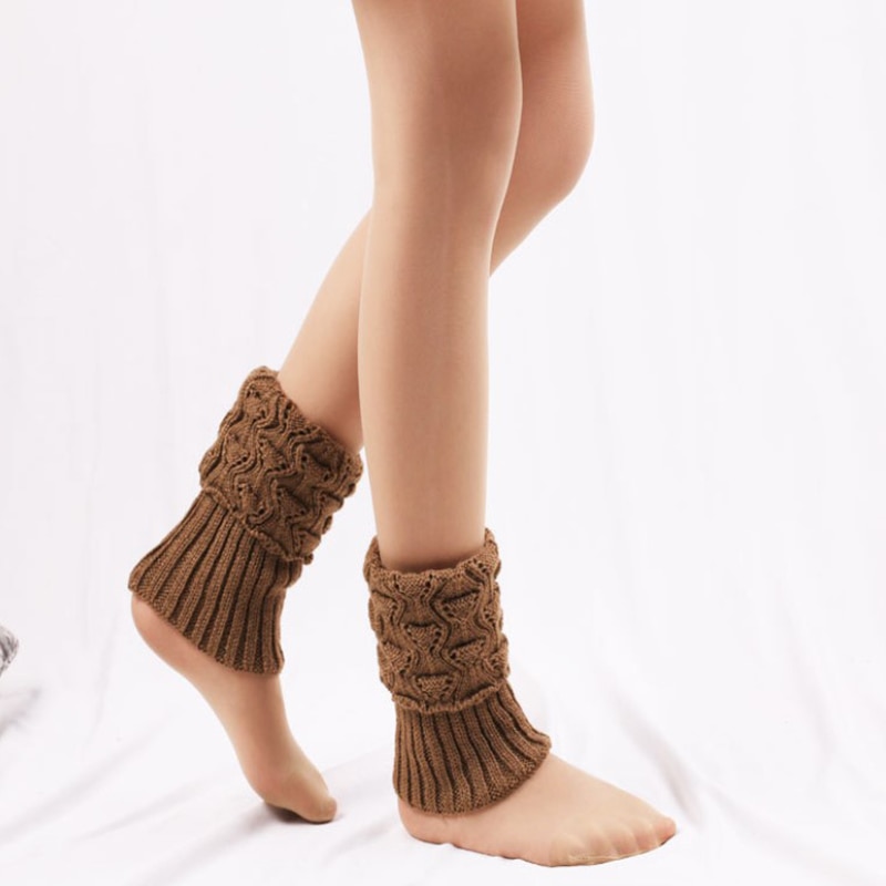 Winter Leg Warmers Women Crochet Boot Cuffs Knit Short Legging Hollow Out Toppers Boot Solid Color