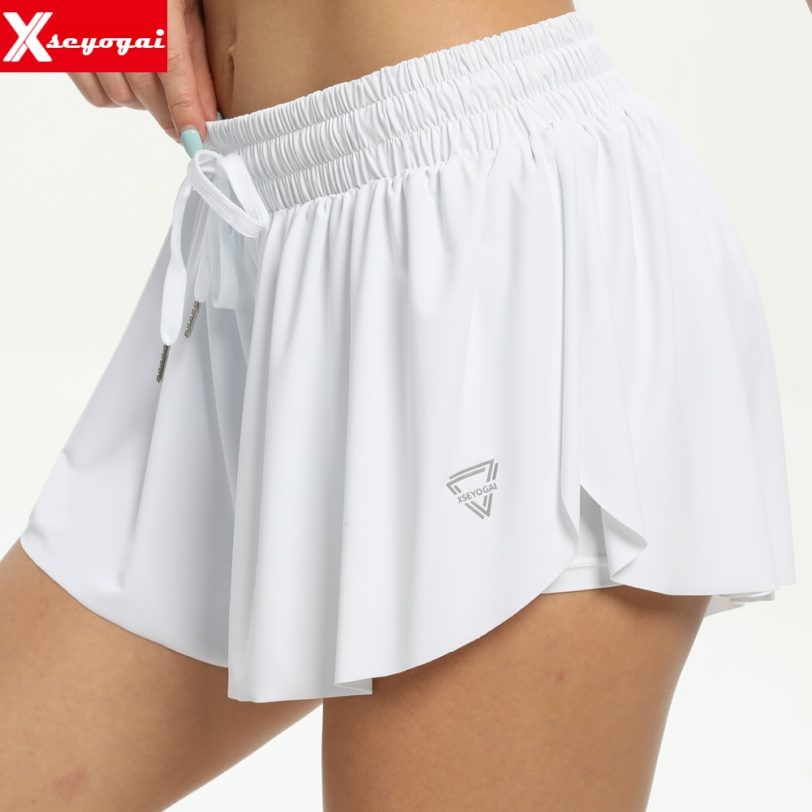 Women's 2-in-1 Flowy Fitness Shorts Athletic Short Quick Dry Gym Short Yoga Double-Layer High Waist Short Running Short Dress