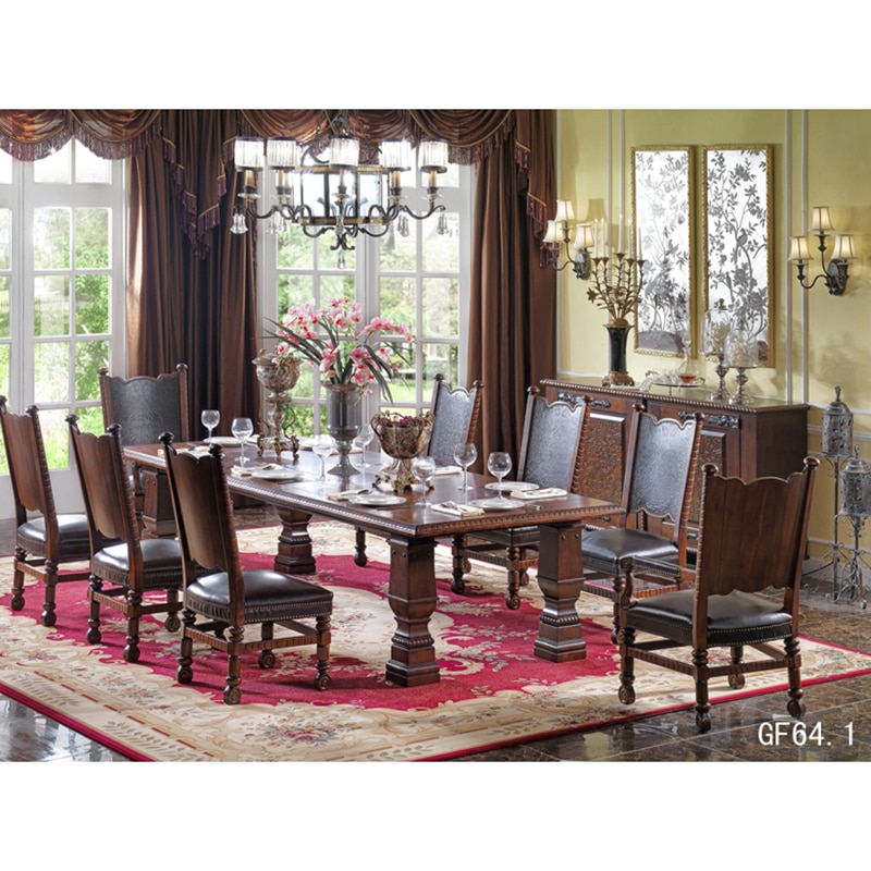 Wooden long dining table chair of luxury dining room set for 8 seater dining table 8