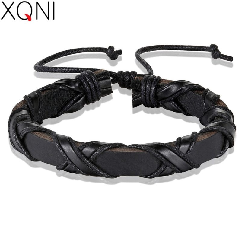 XQNI 2021 New Design Twining & Bundling Black/Brown Color PU Leather Bracelet 18-20CM Fit For Women Men Father's Days Gift