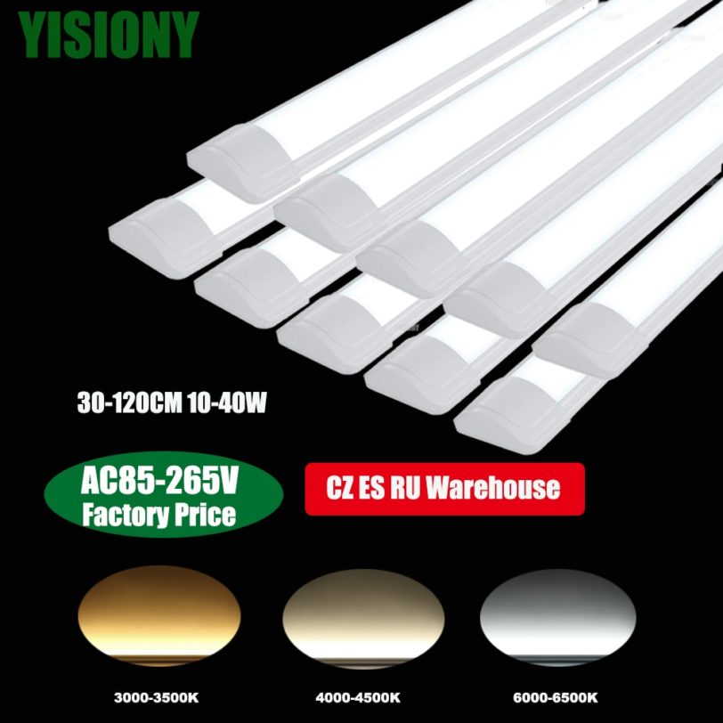 YISIONY 10PCS 30-120CM 40W 110V-220V LED Tube Lights Linear LED Lamps Tube Surface Mounted Ceiling Commercial Lights For Home