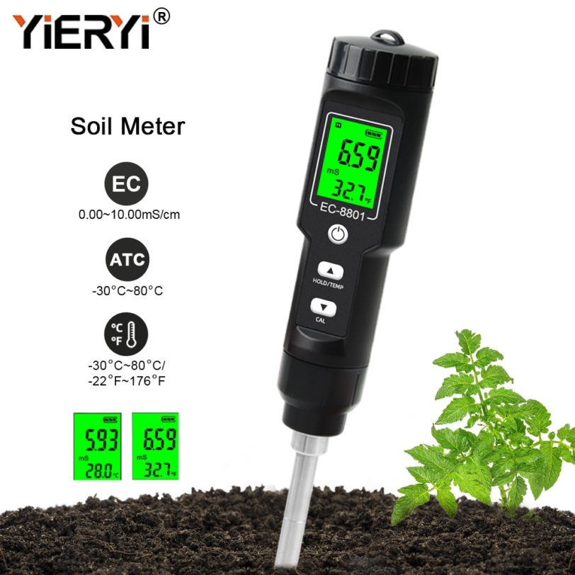 Yieryi New EC/TEMP Soil Tester 0.00-10.00 mS/cm Hand Digital Garden Meter Soil Tester Tools Potted Plants Gardening Agriculture