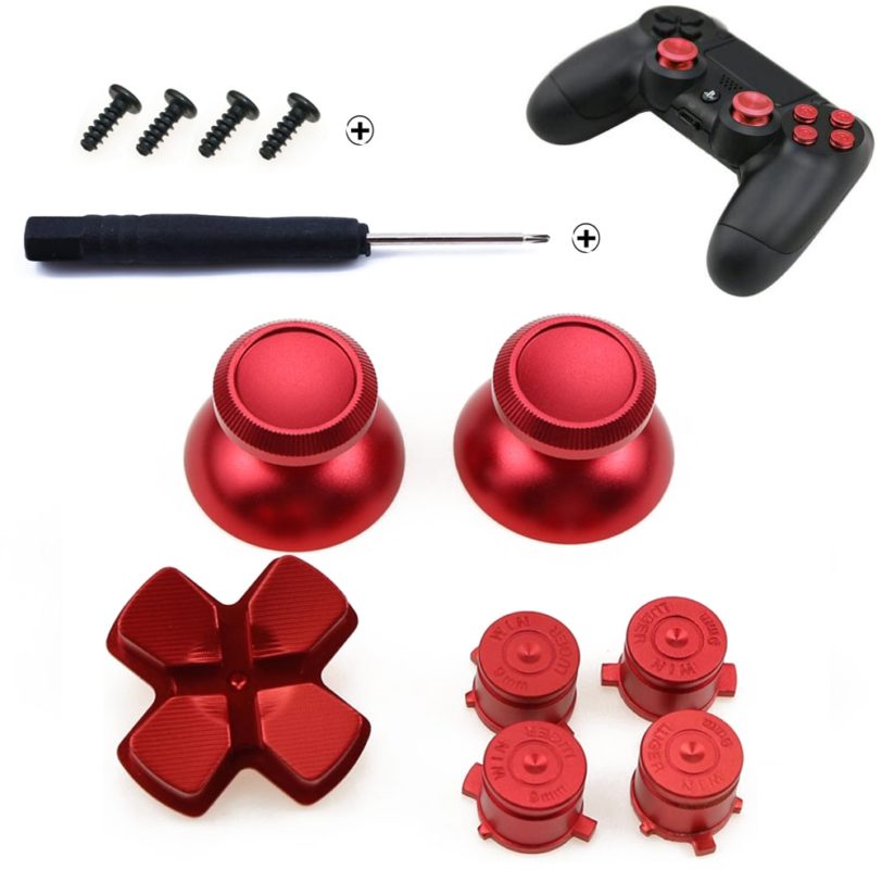 YuXi Metal Buttons Set Chrome Analog Thumbsticks For PS4 D-Pad for PS4 Controller Joystick Repair Game Accessories