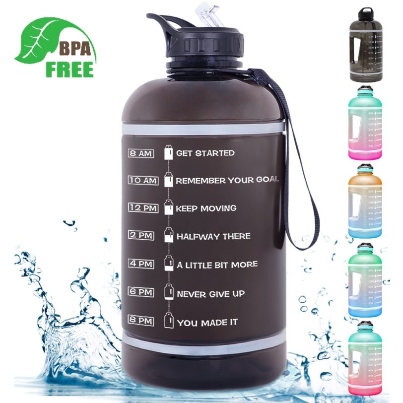 ZOMAKE Gallon Water Bottle(128OZ) with Time Marker & Straw, Motivational Water Jug BPA Free Leakproof Large Water Bottles for Fi