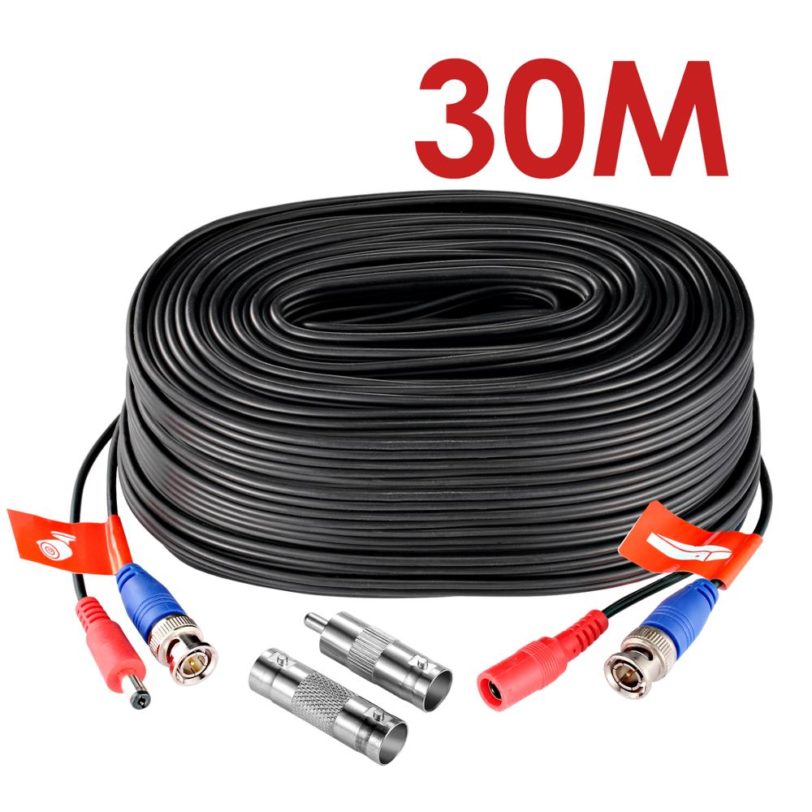 ZOSI 100ft/30M CCTV Cable BNC DC Plug Cable For CCTV Camera DVR Security Black Surveillance System Accessories